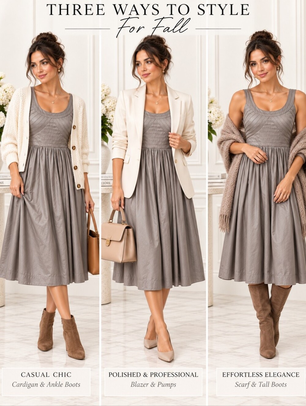 BCBG Gray Pleated Fit & Flare Midi Dress Size  10 - Picture 2 of 9